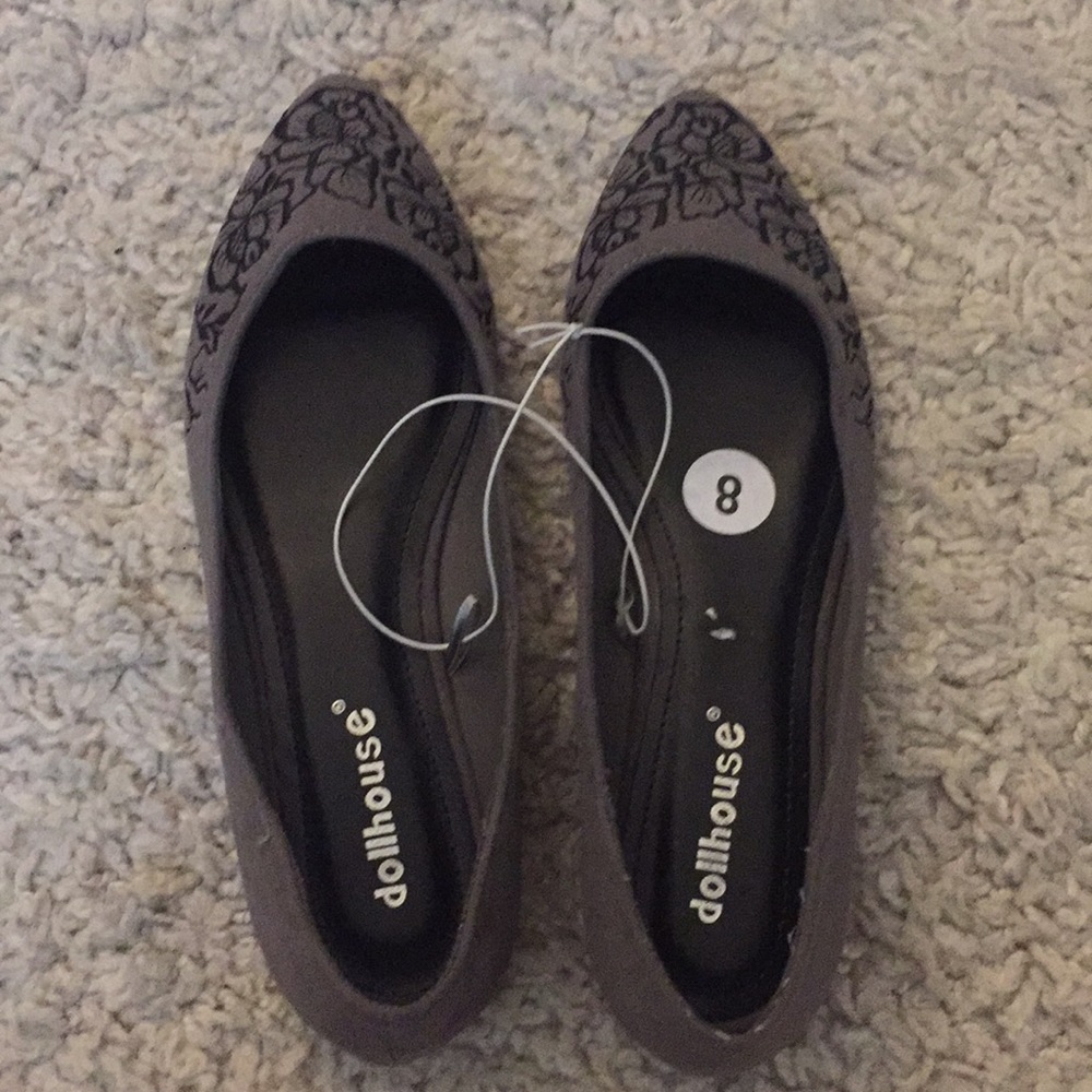 Gray Floral Flats